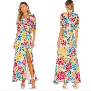 All Things Mochi Marie Graphic Floral Silk Maxi Dress Multicolor Size XS NWT